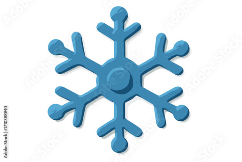 Cartoon snowflake winter holiday clay element in naive childish style, isolated blue plasticine toy, vector illustration Christmas decoration, festive seasonal symbol
