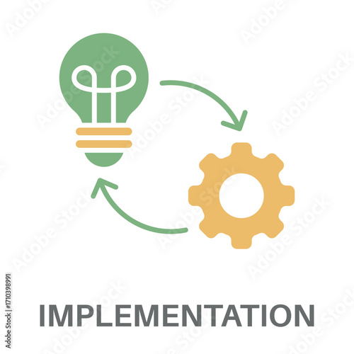 Implementation Silhouette Glyphs Color Green With Yellow Concept Simple Style Design Vector
