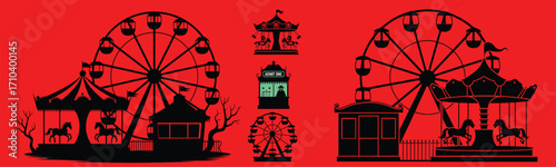 Silhouette of amusement park isolated on red background for halloween theme
Silhouette of amusement park attractions on red background for halloween.jpg