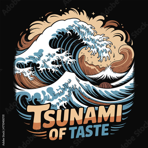Powerful ocean waves crashing with text water tsunami