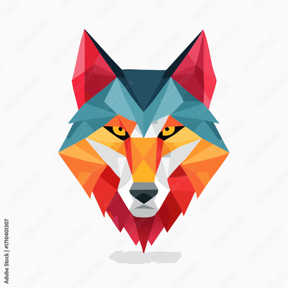 Fototapeta premium Vibrant Geometric Wolf Head Illustration - Modern Polygonal Animal Art