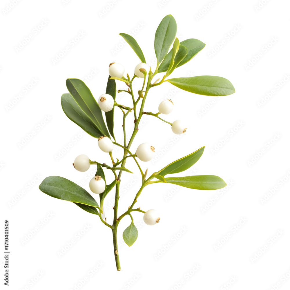 Obraz premium Close-Up Mistletoe Branch with White Berries for Festive Decor Ideas
