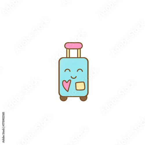 Cute Kawaii Travel Suitcase with Smiling Face and Stickers