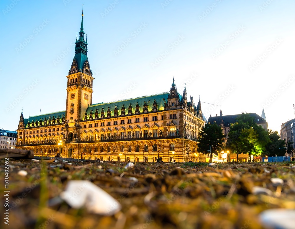 Obraz premium City hall at twilight. European architecture