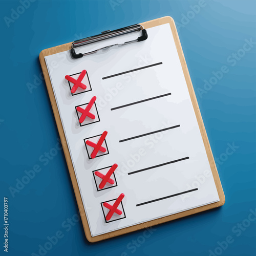 Checklist incompleta con segni di spunta rossi