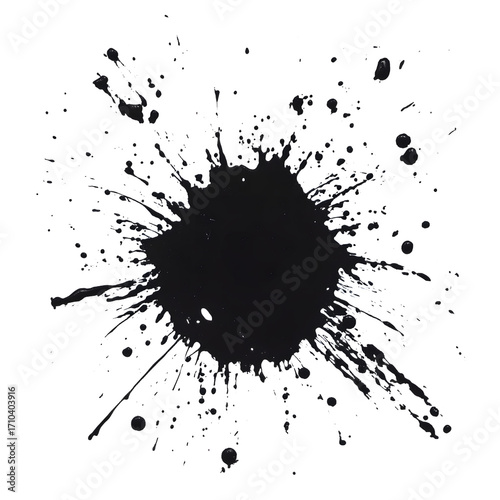 Dynamic Black Ink Splat on White Background for Creative Design Projects