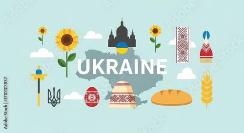 Ukraine Cultural Symbols and Traditional Elements Vector Illustration