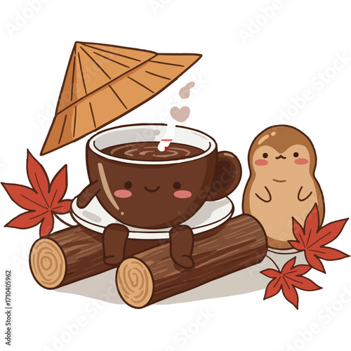 Japanese Inspired Autumn Tea Still Life with Fall Leaves