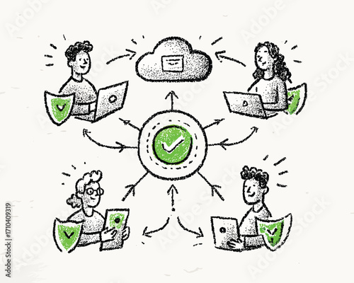 Connessione di rete, flusso di lavoro, approvazione, successo