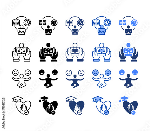 Self discipline, Kindness, Self control, Tolerance, multiple style icon set.