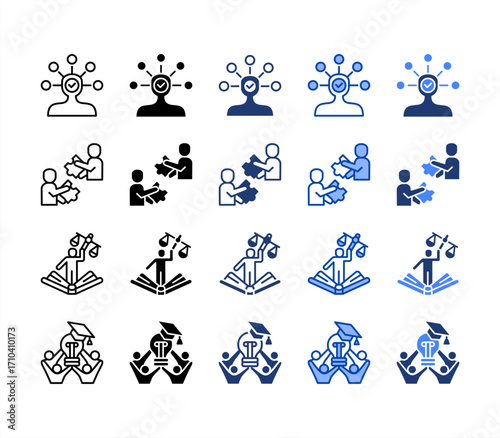 Character, Cooperation, Moral, Teamwork, multiple style icon set.