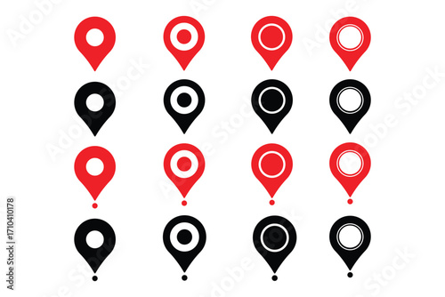  Location map pin icons set. Modern map marker collection. Pinpoint. Location pin icon. Map pin place marker. Map marker pointer icon. GPS location symbol. Flat style vector