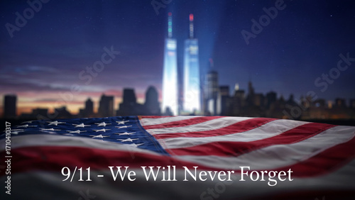 Patriot Day American Flag with Twin Towers Memorial in New York City