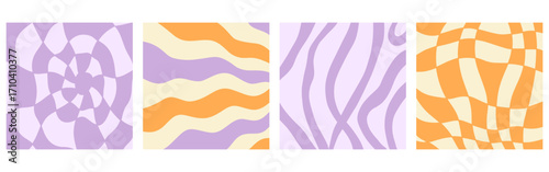 Distorted wavy retro patterns background set