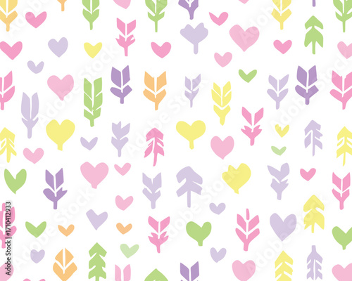 Pattern senza soluzione di continuità con cuori e spighe stilizzati