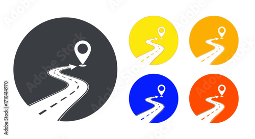 Road to Success concept with navigation pin and winding path towards destination