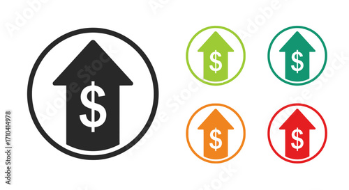 Dollar sign rising up within a house shape, representing financial growth and success