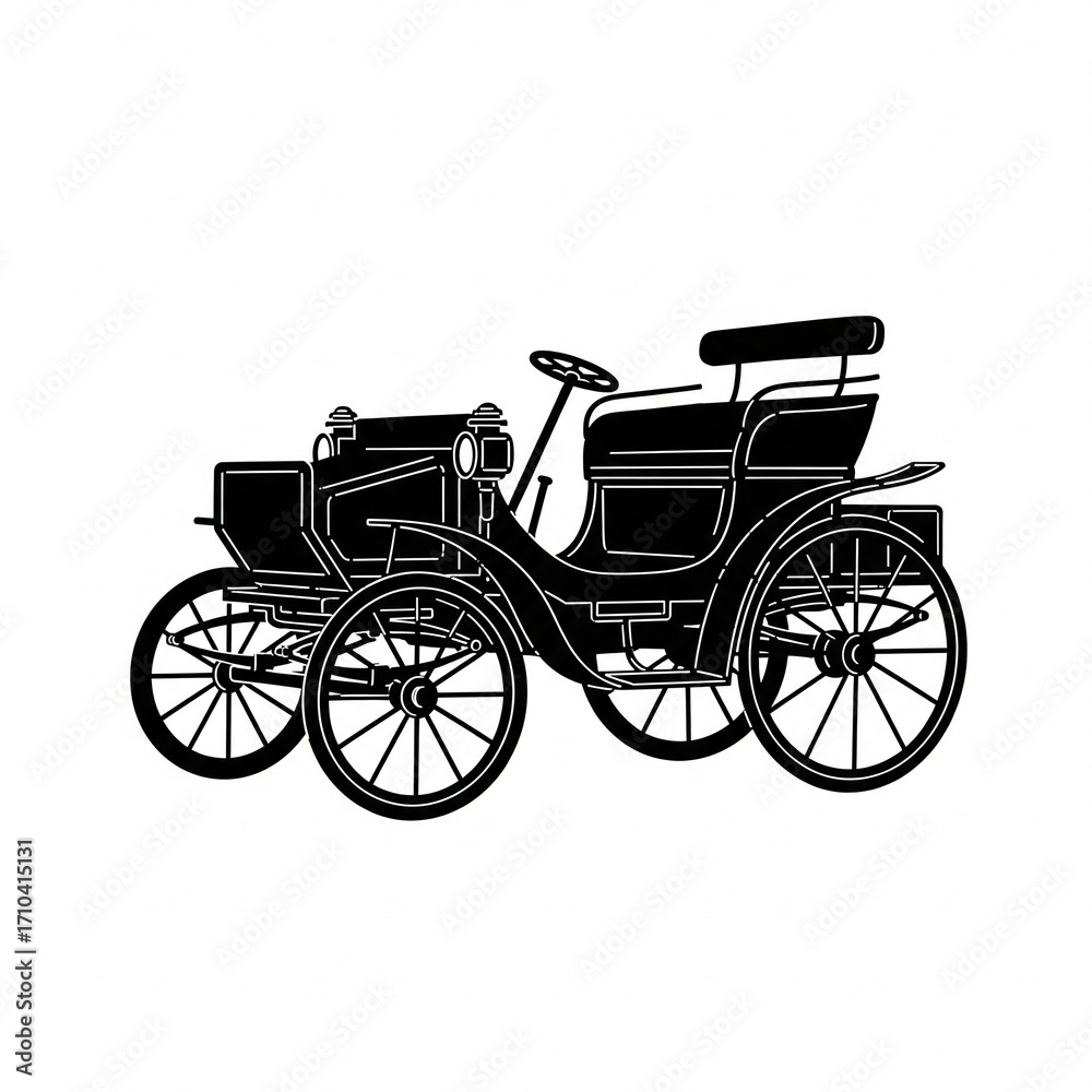 Fototapeta premium Daimler Motor Carriage 1892 — four-wheel carriage with engine, upright posture, thin wooden wheels