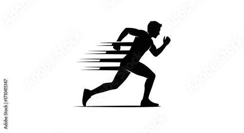 Dynamic runner silhouette sprinting with speed lines, representing fitness and achievement