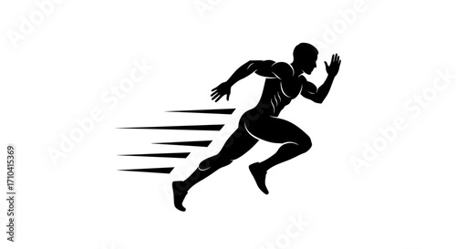 Dynamic athlete sprinting with speed lines, motion, and power, representing achievement