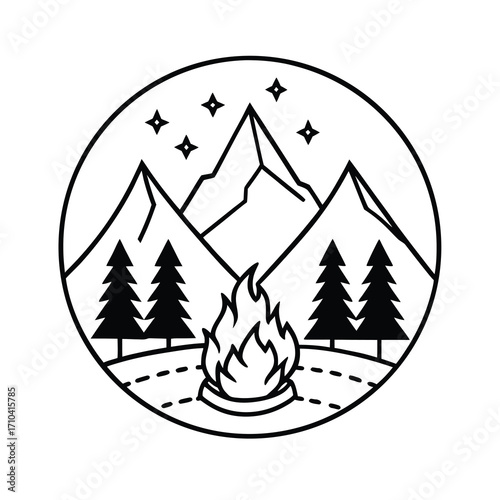 a campfire mountainous forest landscape vector 