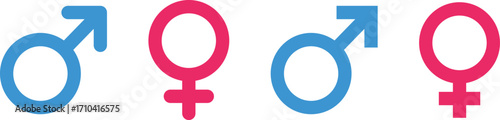 Male and female gender symbols icon set. Gender identity signs isolated on transparent background. Feminine and masculine symbols. Vector illustration.