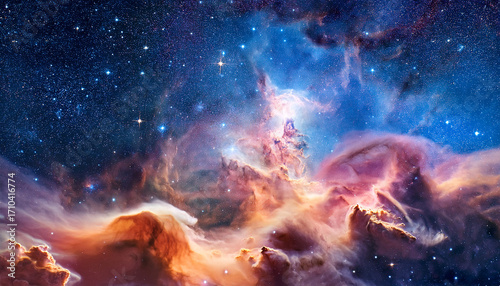 The Image Showcases A Breathtaking Nebula A Cosmic Cloud Of Gas And Dust With Bright Stars Scattered Throughout The Scene Creating A Dynamic And Ethereal