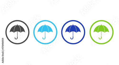 Umbrella icons in multiple colors, perfect for weather forecast apps and design elements