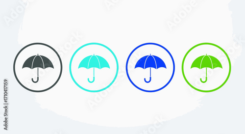 Colorful umbrella icons representing protection, safety, and weather forecasts in a modern design