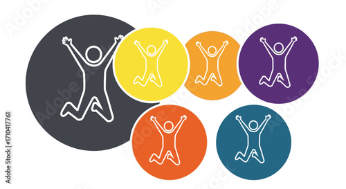 Joyful people celebrating success with arms raised in vibrant circles symbolizing achievement and happiness