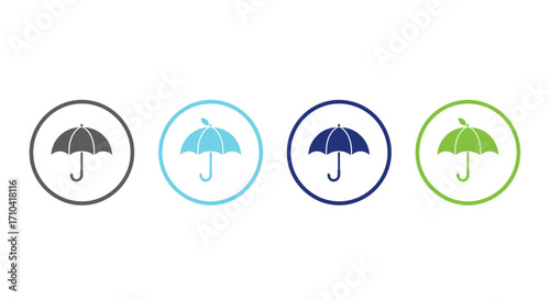 Four colorful umbrella icons offer protection and safety solutions for diverse applications