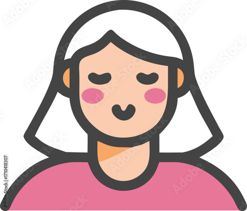 Woman with closed eyes and pink cheeks in flat style