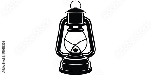 Vintage kerosene lantern silhouette isolated on white background