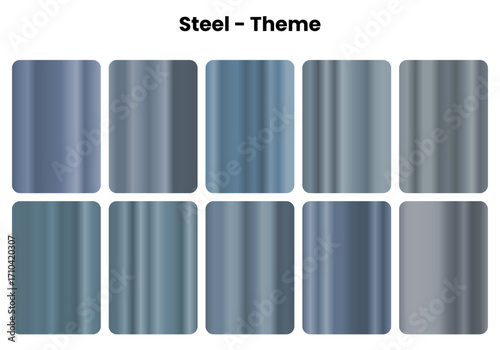 Industrial steel gradients with cool blue undertones, Modern manufacturing aesthetics in gradient form, Strong metallic character for professional applications