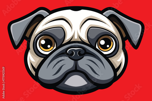 Pug Dog Face on Red Background illustration cartoon