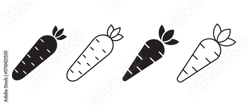 carrot icons set. in different styles isolated on white background.