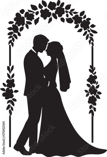Wedding Couple Under Arch Silhouette – Marriage Ceremony Vector