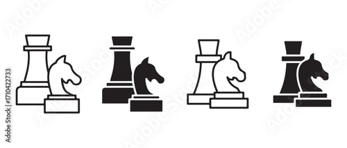 Chess piece icons. isolated on white background in black and white style.