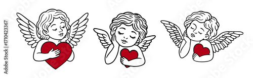 Cute Angel with Heart Vector Illustration / 天使とハートのかわいいベクターイラスト