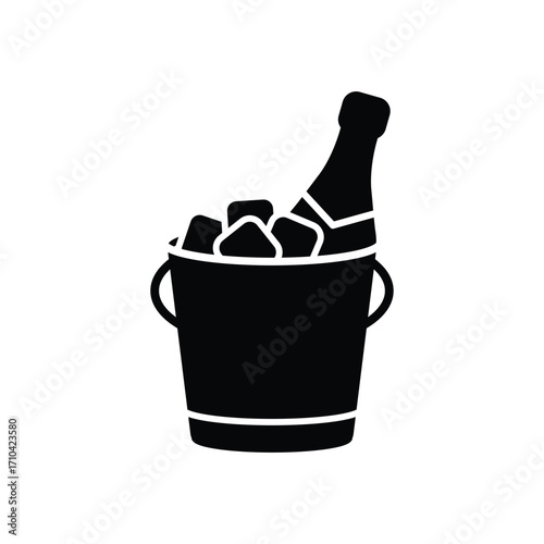 champagne bottle icon in bucket with ice cube vector