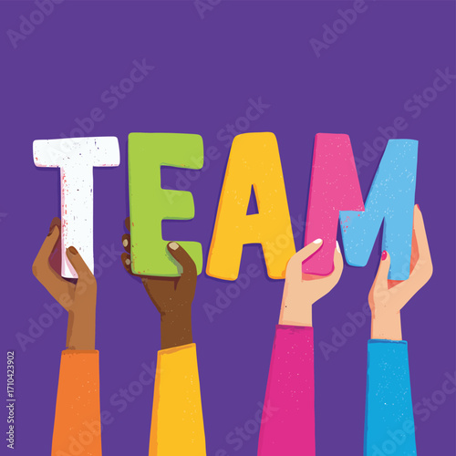 Illustrazione Vettoriale: Mani che creano la parola "TEAM"