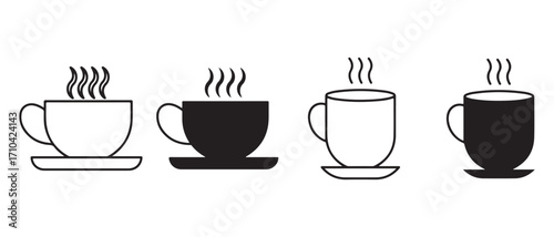 cups of hot drink icon. isolated on white background in black and white style.