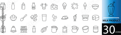 Minimal Milk Product Line Icon Set 30 Clean Outline Symbols for Dairy, Beverage, and Food Design
