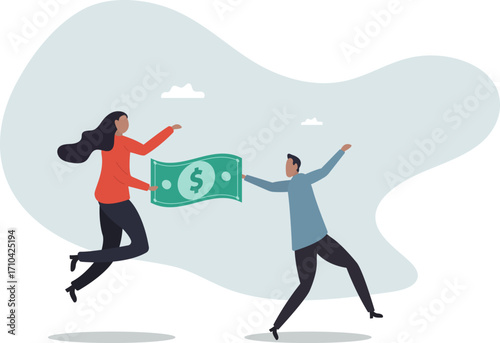 People carry money dollar banknote metaphor of capital, salary or income, wages to pay and purchase value, banking and investment,about a man and his life.