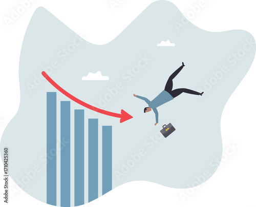 Stock market plunged falling down, economic crash, investing failure or mistake, price drop, recession, investment.about a man and his life.