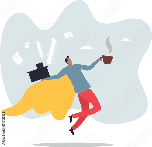 Effective work, productive office effort or efficiency, motivation to finish task or accomplishment, solution idea,about a man and his life.