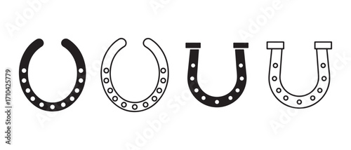 Horseshoe vector icon set. isolated on white background, outline and glyph style.