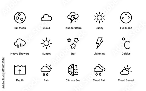Fog Climate Professional Line Icon Pack. Modern weather outline vector collection featuring premium minimal atmospheric storm, cloud, and seasonal illustrations.