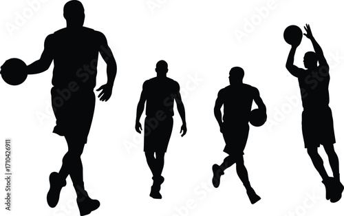 Different Basketball Player Silhouettes in Action Poses on White Background