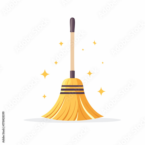 A cartoon broom, clean and sparkling, ready for sweeping.
